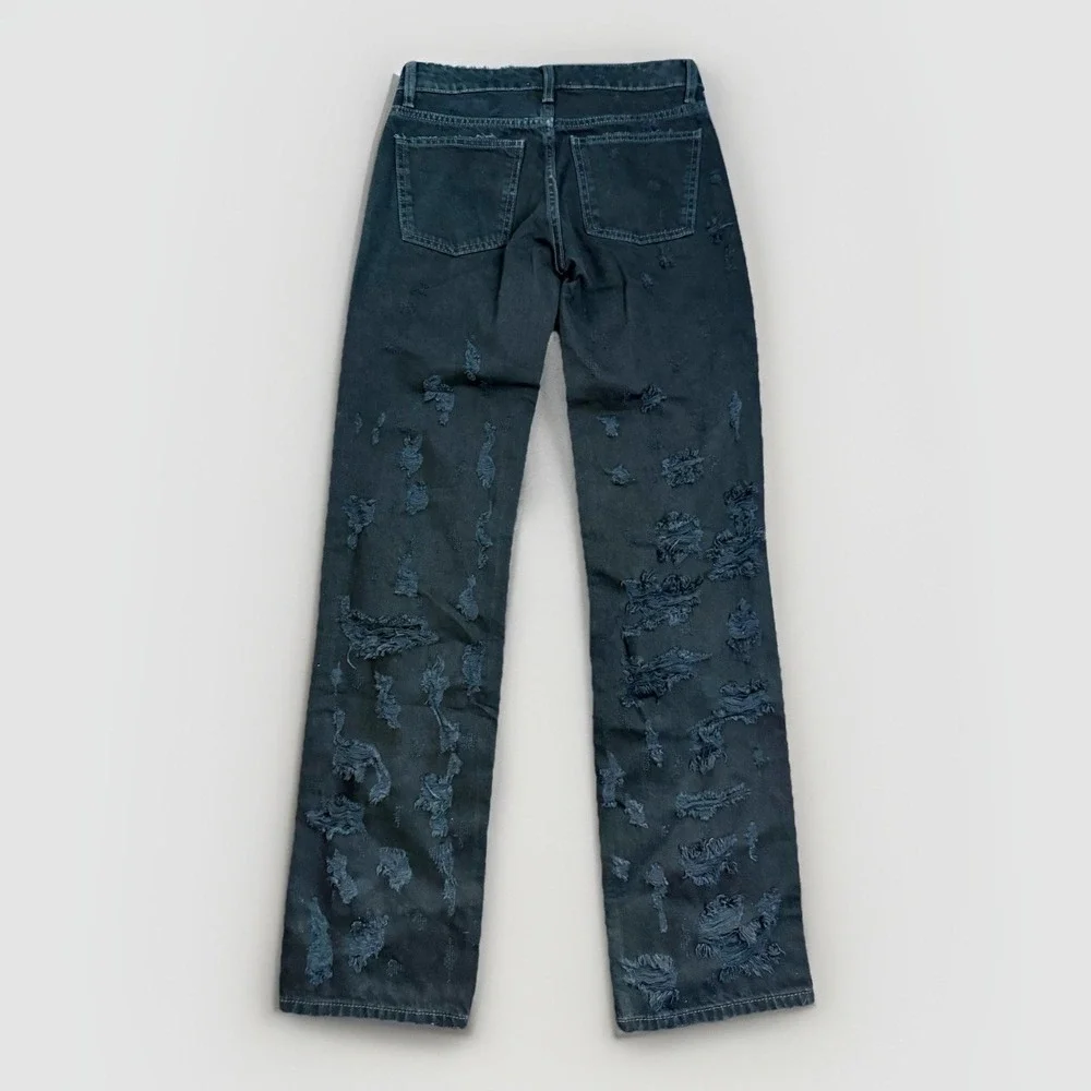 Zara Black Distressed‎ Ripped Straight Leg Jeans Womens Size 0 Distressing 27x31
